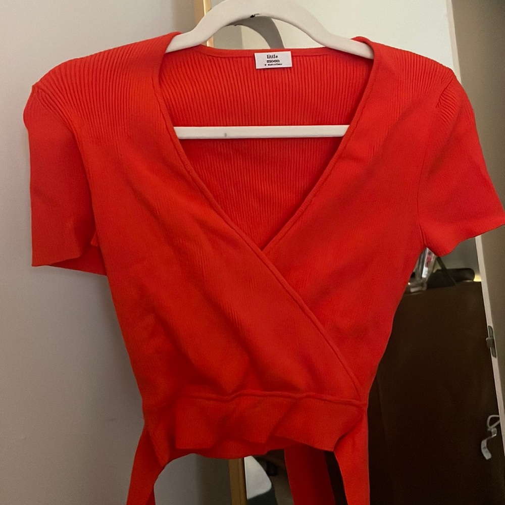 Orange/red Little Moon from Aritzia top with ties